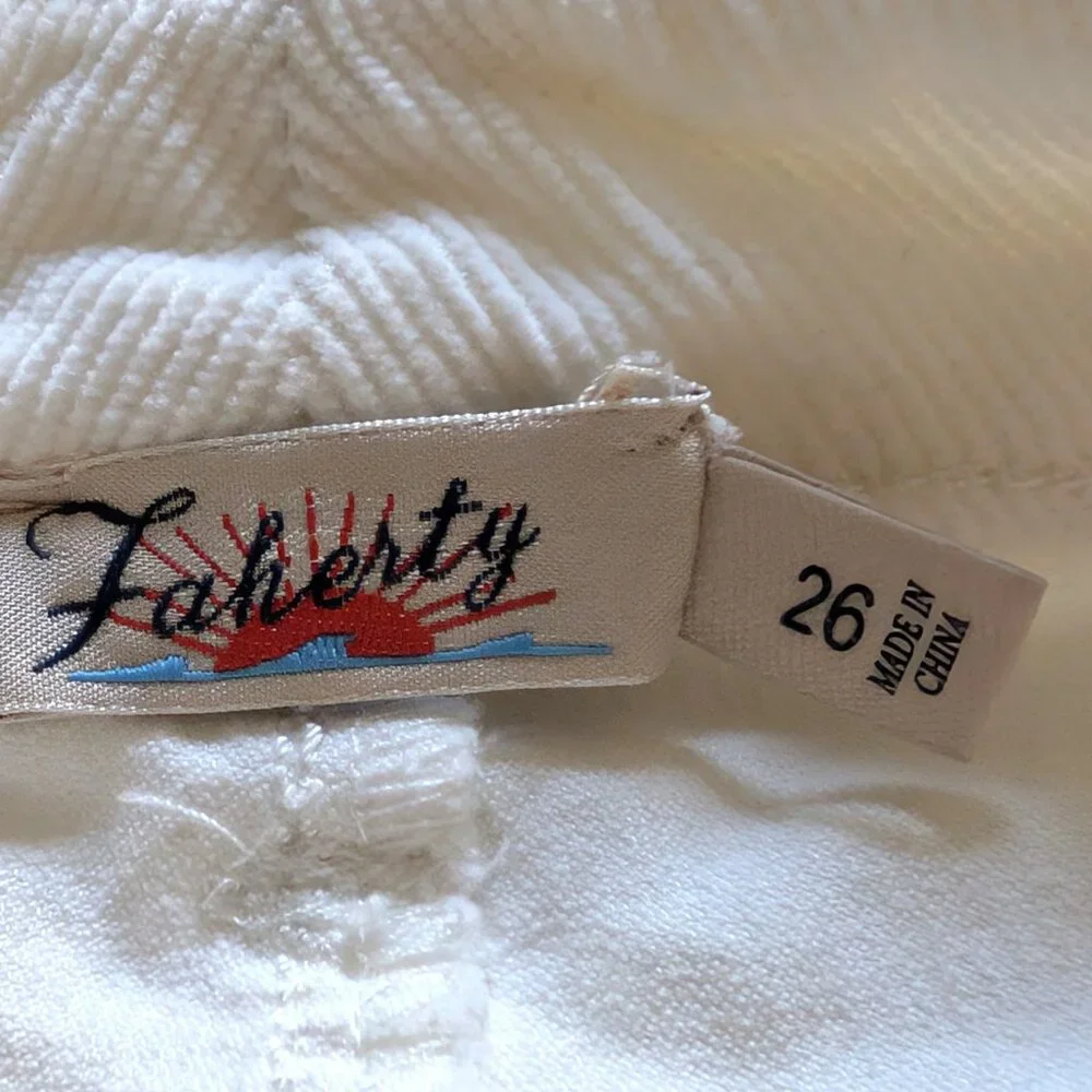 Faherty Womens Size 26 Egret White Corduroy Patch Pockets Wide Leg Pants Flaw - Picture 10 of 12